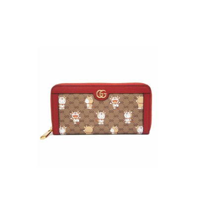 GUCCI DORAEMON COLLABORATION CANVAS WITH LEATHER LONG ZIP CLOSURE WALLET ‎647787 (19*10.5*2cm)